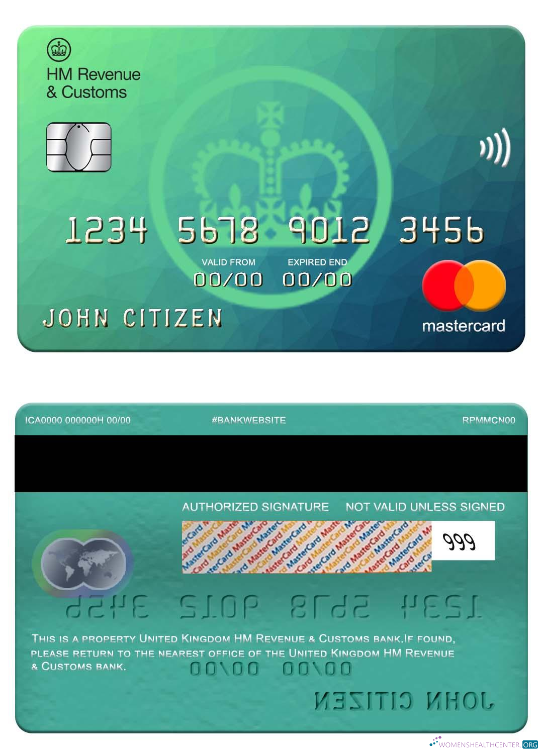 Download United Kingdom HM Revenue & Customs bank mastercard Photoshop template